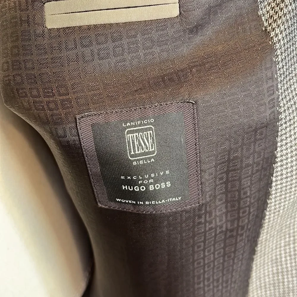 Hugo Boss Mens Brown Small Houndstooth Blazer size 46L